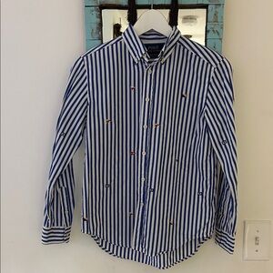 Polo by Ralph Lauren Blue and White Striped Shirt size 10-12 boy
